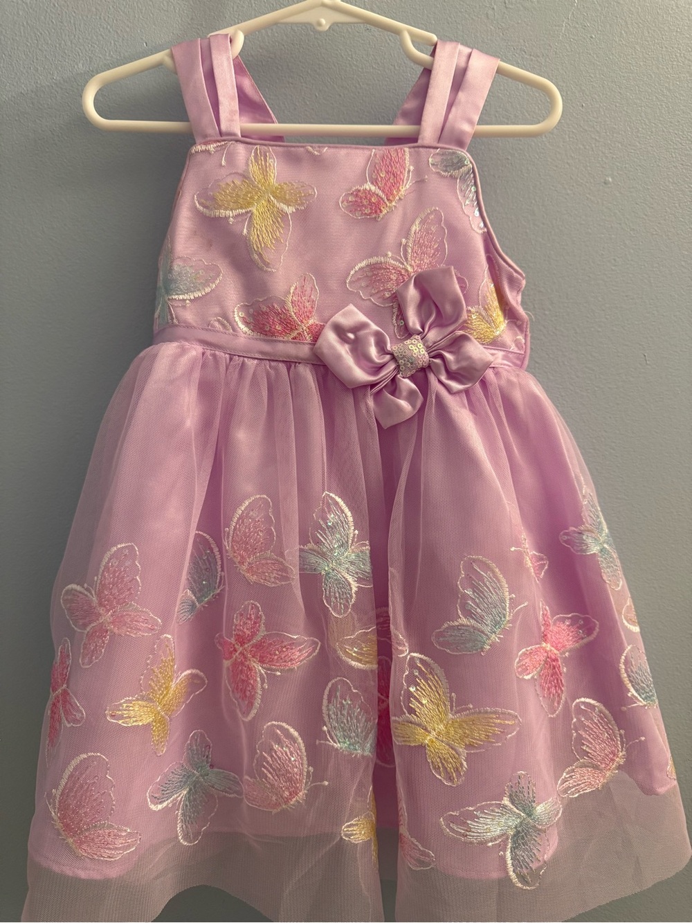 Jona Michelle Pink Butterfly Tulle Dress with Satin Bow